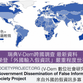 台灣「接收境外假資訊」嚴重程度被專家評為世界第一＋V-Dem資料庫簡介